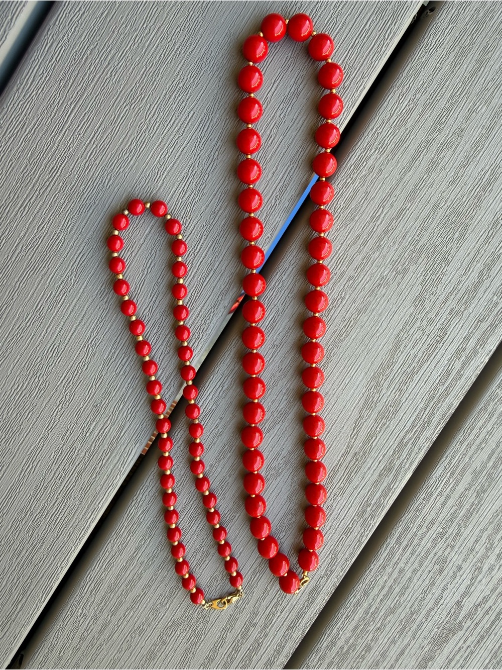 Vintage Red Beaded Necklace & Bracelet Set | Glossy Round Beads